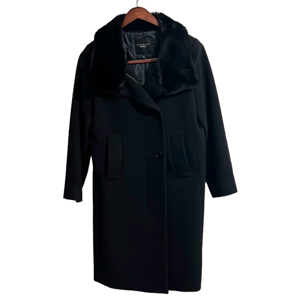 Talbots Wool Blend Longline Pea Coat Faux Fur Collar Size 8 Fully Lined